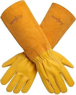 Acdyion Gardening Gloves for Women/Men Rose Pruning Thorn & Cut Proof Long Forearm Protection Gauntlet, Resistant Thick Cowhide Leather Work Garden Gloves