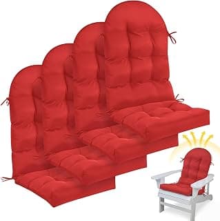 Geelin 4 Pcs Outdoor Patio Chair Cushion Thick High Back Adirondack Chair Cushion Tufted Weather & Fade Resistant Anti-Slip Outside Rocking Chairs Pads with Ties, 44 x 19 x 4 Inch (Red)