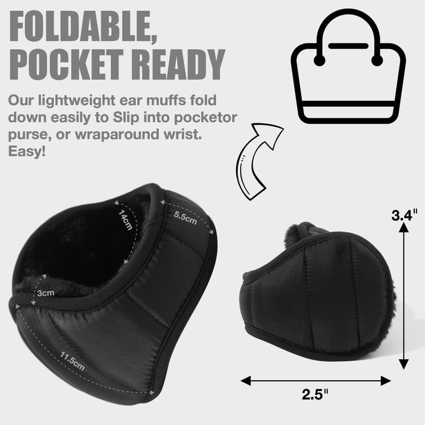 Dwenarry Winter Warm Ear Muffs Unisex Foldable Ear Warmers Adjustable fleece Earmuffs for Men Women Cold Weather 1/2 Pack