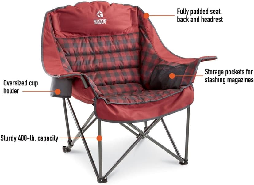 Guide Gear Oversized Extra Large Padded Camping Chair, Portable, Folding, Large Camp Lounge Beach Chairs for Outdoor, Adults, Men and Women, Heavy-Duty 400 Pound Capacity, with Cup Holder Blue
