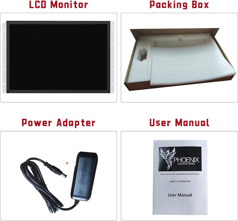 UNICO 17 inch Phoenix Monitor Replacement for Arcade Machine, 1280 * 1024 Pixels Arcade Screen for HDMI/VGA/CG/EGA Retro Game Cabinet