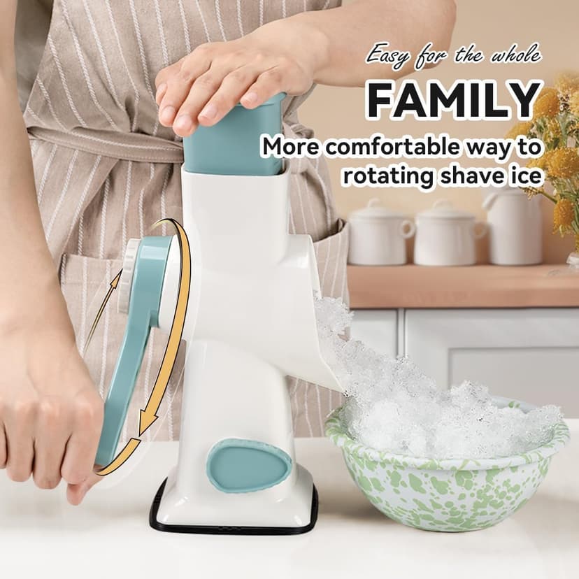 KEOUKE Rotary Ice Shaver Manual White - Stainless Steel Blade, Quick Labor-Saving Handle, Safe Stable Suction Base, Home Using Snow Cone Machine for All Ice Cubes