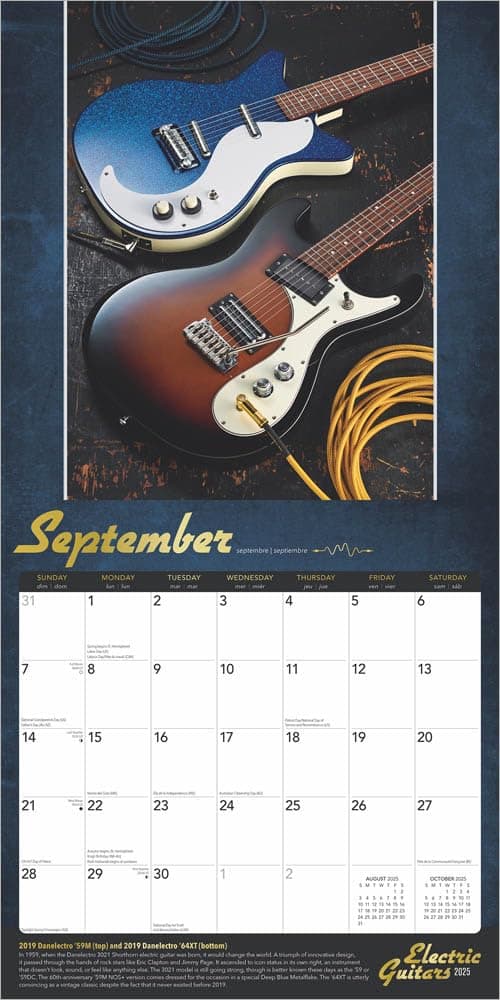 Electric Guitars | 2025 12 x 24 Inch Monthly Square Wall Calendar | Foil Stamped Cover | Plastic-Free | BrownTrout | Instrument Entertainment