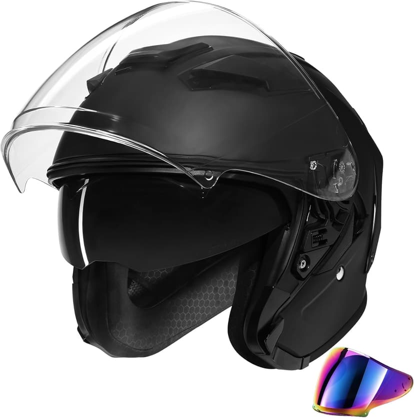 XFMT 3/4 Open Face Motorcycle Helmet Dual Visor Moped Street Bike Scooter Helmet with Internal Sunshield for Adults Men & Women, DOT Approved
