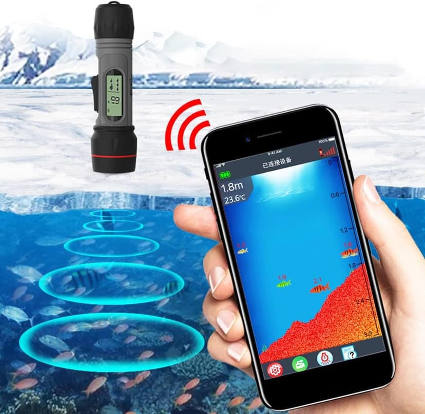 HXBER Fish Depth Finder Handheld Fish Finder Waterproof Sonar Fish Finder for Ice Fishing, Black