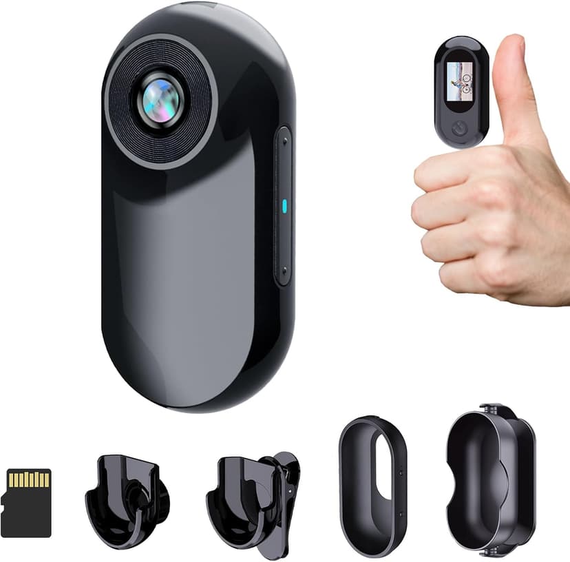 HOFAOUG Mini Body Camera 1080P, Mini Action Cam with Built in 32GB Memory Card, Thumb Sized The Helmet Camera for Work, Travel, Cycling and Body Cam(Black)