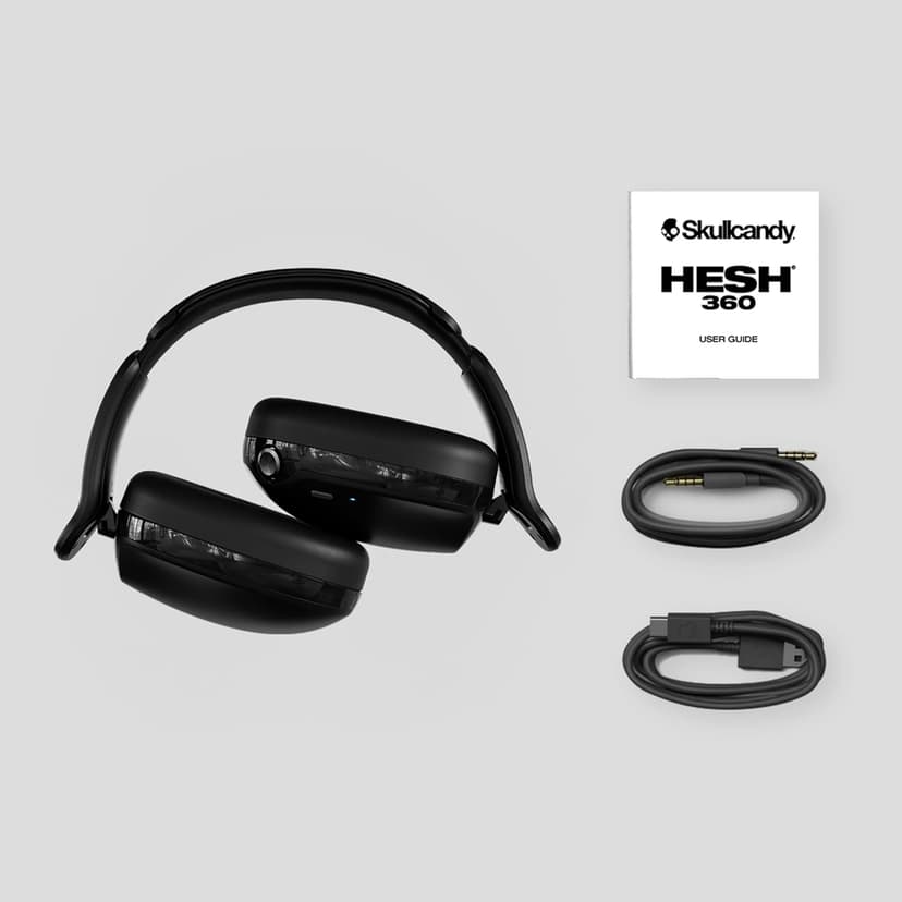 Skullcandy Hesh 360 Wireless Over-Ear Bluetooth Headphones, Up to 100 Hours Battery, Noise Isolating Fit, Flat-Folding Collapsible Design, Microphone iPhone Android - True Black