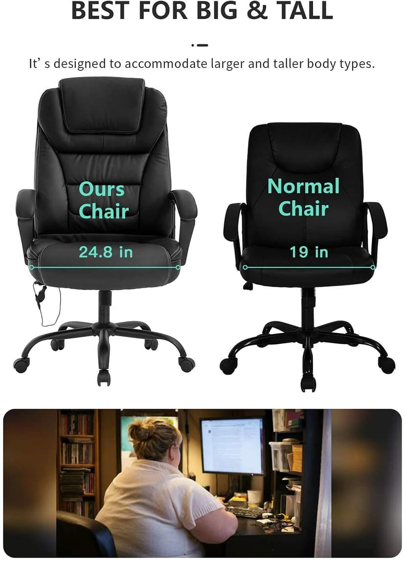 BestMassage Big and Tall Office Chair 500lbs Wide Seat Ergonomic Desk Chair with Lumbar Support Arms High Back PU Leather Executive Task Computer Chair for Heavy People Women,Black