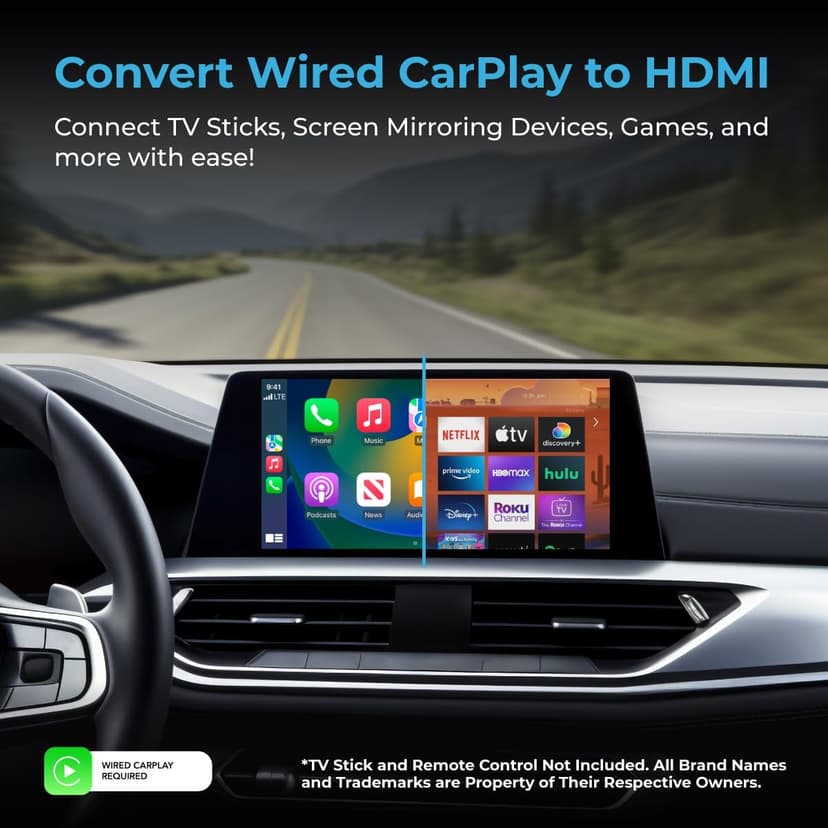 CarPlay TV Adapter - Convert Any Wired CarPlay to Wireless CarPlay - Plug in a TV Stick to Stream Netflix, YouTube, and More Right from Your car’s infotainment Screen
