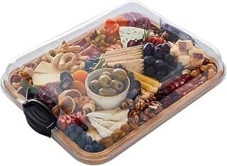 Farberware Bamboo Cutting Board with Clear Locking Lid, 11x14 Inch Charcuterie Board with Handles - Reversible Serving Board for Cheese, Meats, Snacks and More B0D2RRK7CS