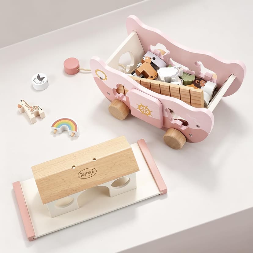 Montessori Educational Toy, Animal Shape Sorter, Christian Toys for Toddler Boy 1-3 Years Old, Christmas Birthday Gift Joyreal Pink Wooden Noah's Ark Toy for 1 Year Old Baby Girl Baptism Gifts B0GCYH2DBZ