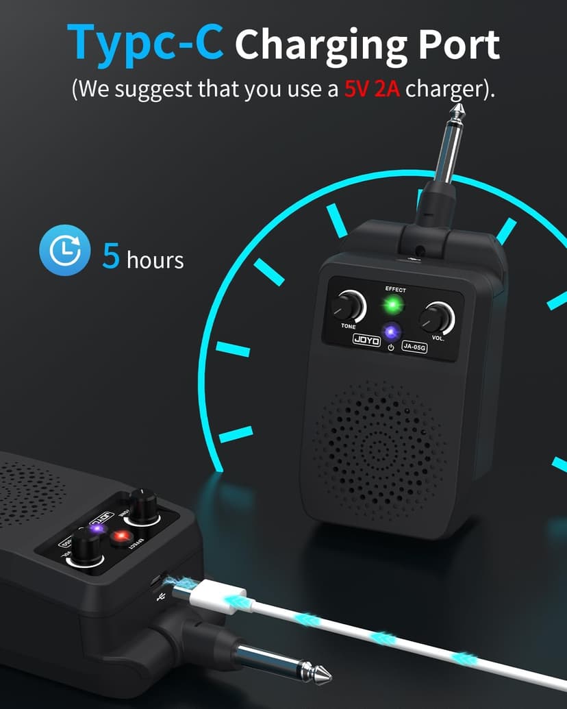 JOYO Mini Amp 5W Portable Plug in Practice Electric Amp Bluetooth Rechargeable Combo Guitar Amplifier Built-in 4 Effects Clean, Overdrive, Distortion, Reverb (JA-05G) B0CNRGCG3Z