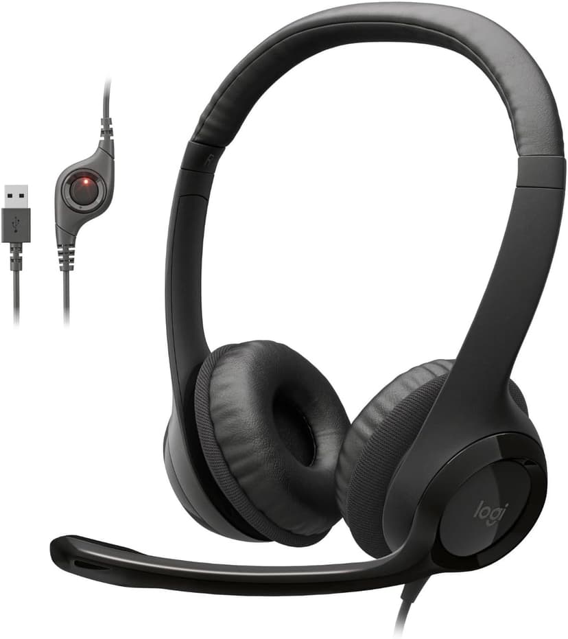 Logitech H390 Wired Headphones with Mic, USB-A Headset with Microphone for PC, Noise Cancelling Microphone for Video Meetings, Music, Gaming - Black