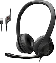 Logitech H390 Wired Headphones with Mic, USB-A Headset with Microphone for PC, Noise Cancelling Microphone for Video Meetings, Music, Gaming - Black
