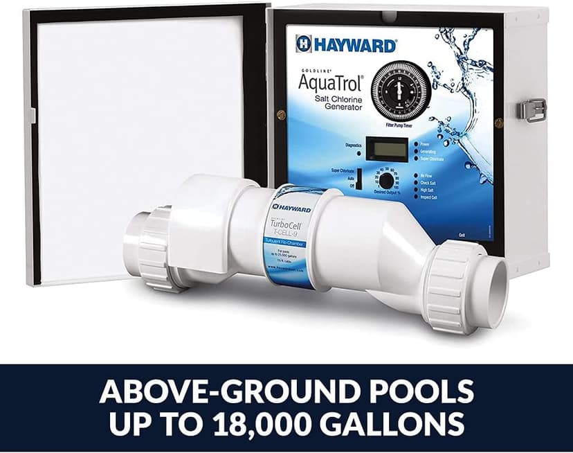 Hayward W3AQ-TROL-RJ AquaTrol Salt Chlorination System for Above-Ground Pools up to 18,000 Gallons with Return Jet Fittings, Straight Blade Line Cord and Outlet