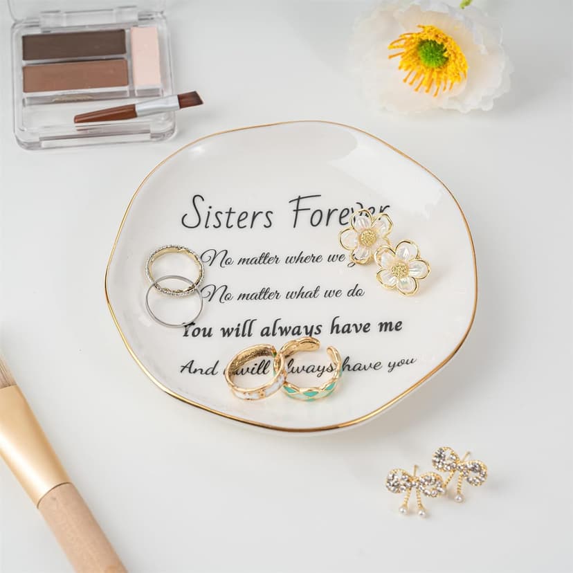 Sister Gifts, Ceramic Sister Ring Dish Jewelry Tray, Sister Birthday Gifts Engagement Wedding Gift for Sister from Sister