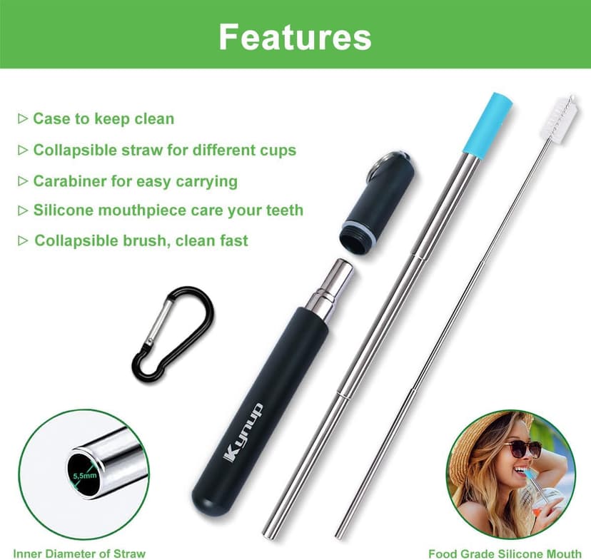 Travel Drinking Straws, Cruise Must Haves, Portable Foldable Stainless Steel Straws with Cases, Silicone Tips for Gifts Kynup Reusable Collapsible Metal Straws, Cruise Ship Essentials (4Pack) B07ZBZ6CCC