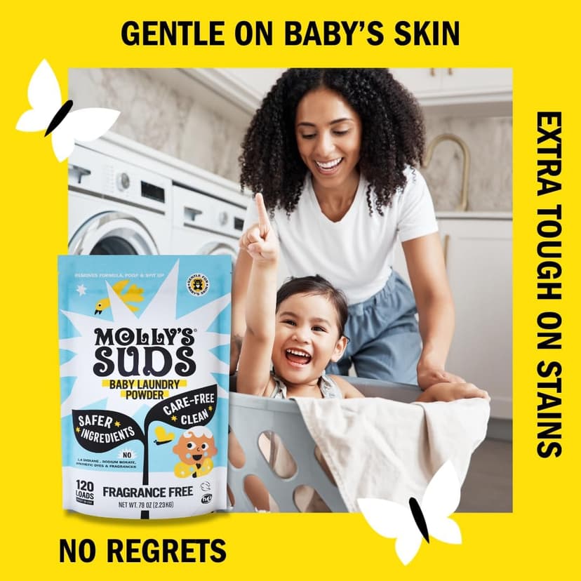 Molly's Suds Baby Laundry Detergent Powder | Removes Formula, Poop & Spit-Up Stains | Extra Gentle for Newborns (Fragrance Free)