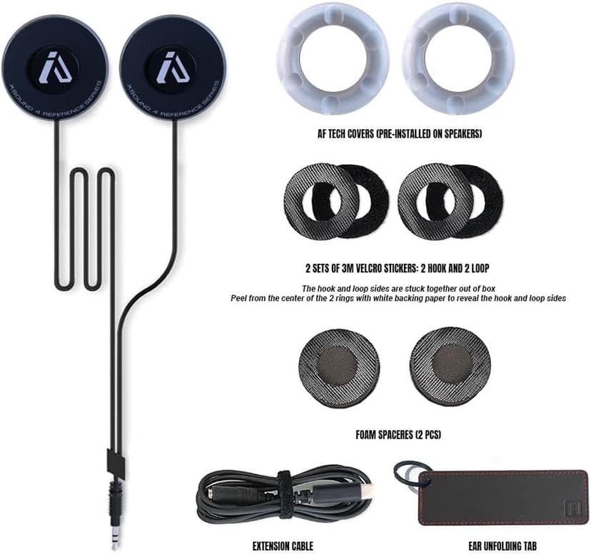 I A S U S High Def XSound 4 Helmet Speakers - Motorcycle Snowboard Helmet Speakers - Works with Most Comms with Earbud Ports – Includes Accessories for Install