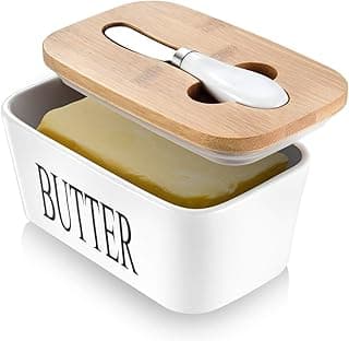 Butter Dish with Lid, Home Decor, Large Butter Dish for Countertop Ceramic Butter Keeper Container with Knife and High-Quality Silicone Sealing Butter Dish Good Kitchen Gift White