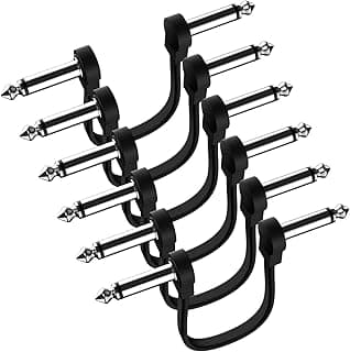 Heams Professional 6 Pack 6 Inch Guitar Patch Cables, Noise Free and Long-Lasting Guitar Pedal Cable, Low Profile Save More Space Pedal Board Cables, Right Angle Flat Patch Cable, Black