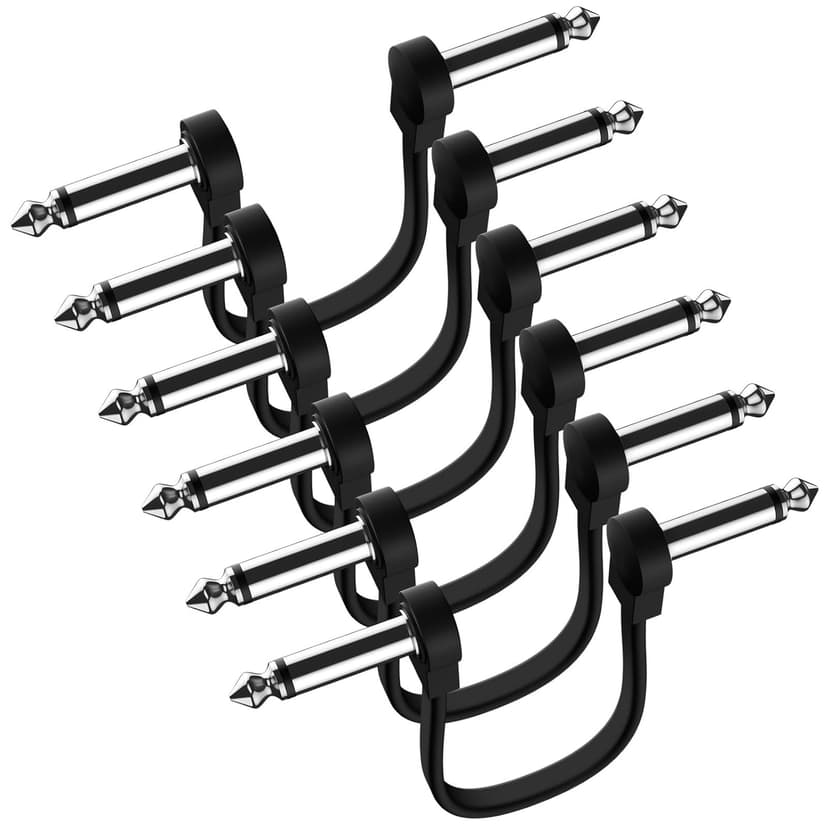 Heams Professional 6 Pack 6 Inch Guitar Patch Cables, Noise Free and Long-Lasting Guitar Pedal Cable, Low Profile Save More Space Pedal Board Cables, Right Angle Flat Patch Cable, Black