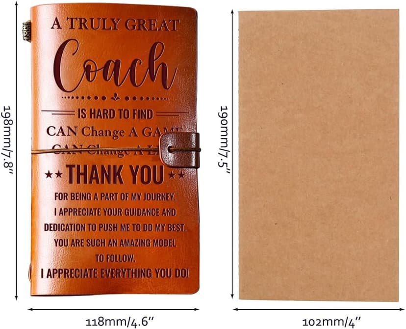 Hiipeenow Coach Appreciation Gifts for Men Women, Leather Travel Journal 140 Pages Presents, Baseball Softball Soccer Basketball Swim Football Coach Gifts, Christmas Birthday Thanksgiving