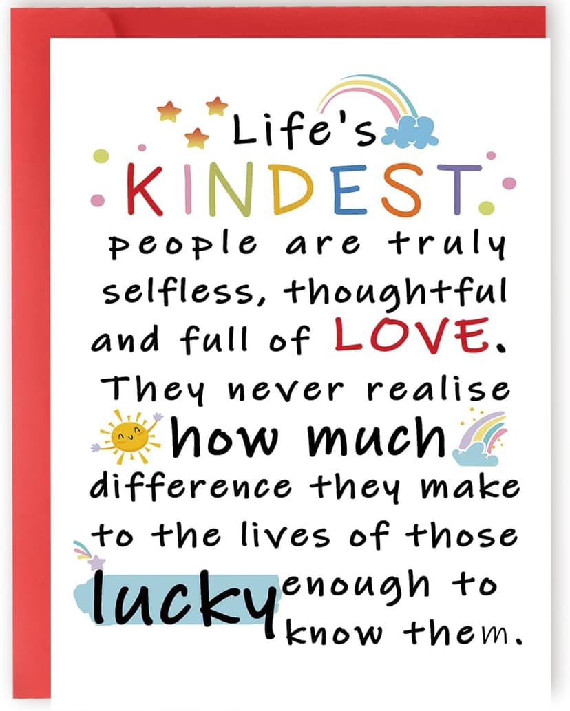 YiKaLus Cute Appreciation Card for Kindest Person, Great Thank You Card with Envelope for Women Men, Sweet Friendship Gift for Friends Classmates, Best Thank You Gift Ideas for Mom Dad