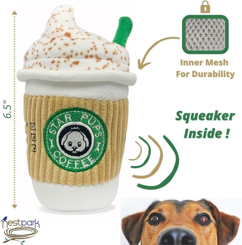 Parody Star Pups Coffee Dog Toy Pup'kin Spice Latte - Funny Plush Squeaky Crinkle Dog Toys for Medium, Small and Large for Dog Birthday
