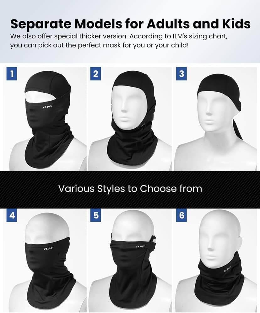 ILM Motorcycle Balaclava Face Mask Adult Youth for Ski Model FM01
