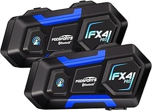 Fodsports FX4 Pro Motorcycle Bluetooth Headset, 4 Riders Group Motorcycle Intercom, 1200m Helmet Communication System with Hi-Fi Music/FM/Auto Call/Voice Control, Universal Pairing(Blue FX4 Dual)