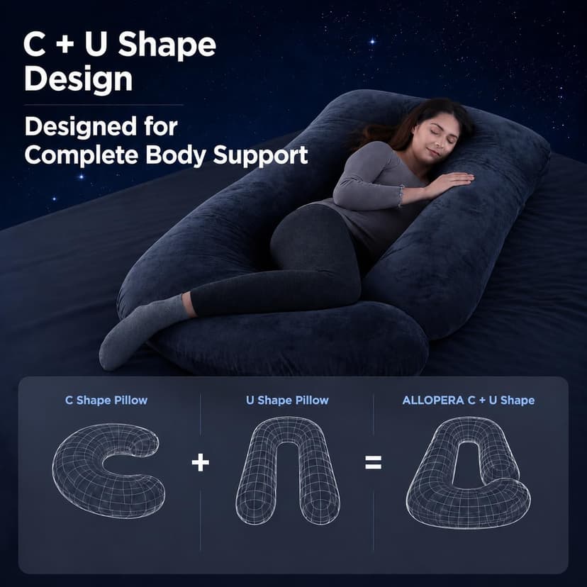 Pregnancy Pillow, Full Body 57 Inch Maternity Pillow with Removable Washable Cover - Sleep Support for Legs, Back, Neck, Shoulder, HIPS, Belly for Pregnent Women, Black Grey Velvet Cover