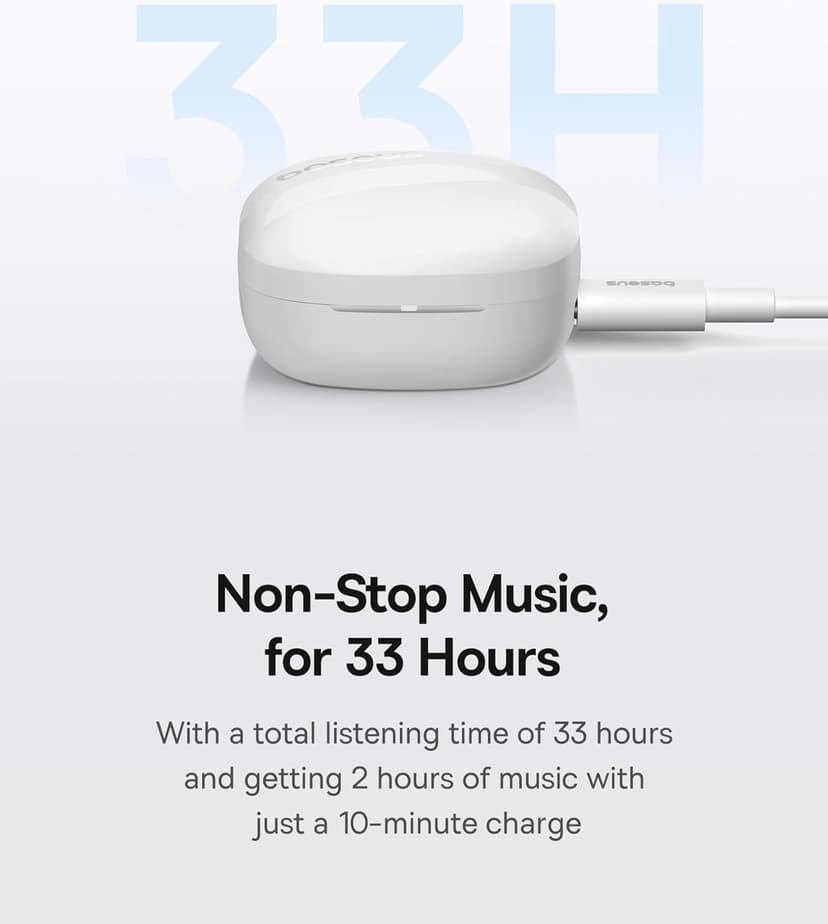 Baseus E20 True Wireless Earbuds, 12mm Drivers with Powerful Bass, 33H Long Playtime, IPX5 Water-Resistant, 2 ENC Mics for Clear Calls, Bluetooth 5.3 Headphones in-Ear Ear Buds