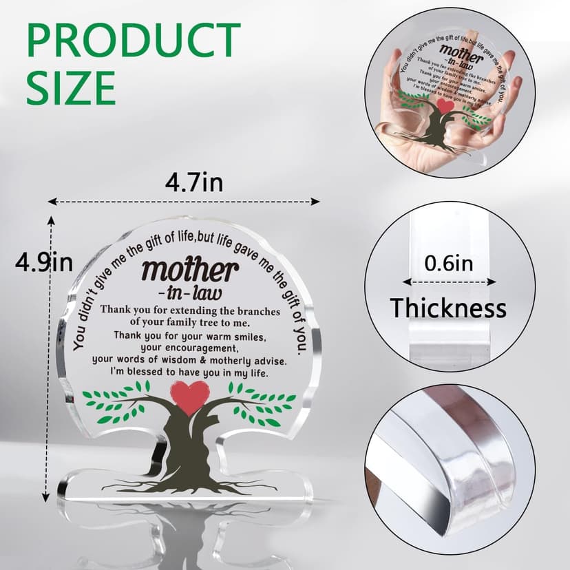 Gifts for Mother in Law from Daughter Son in Law, Thanks You Mom Best Mother in Law Ever Gift Desk Signs Home Decor Mother in Law Birthday Gifts Christmas Acrylic Tree Plaque B0CD7QK38F