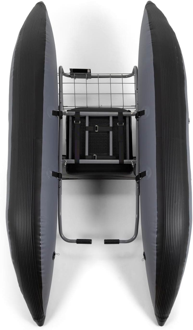 CADDIS Full Frame Pontoon Fishing Boat Made with Steel/Aluminum for 1 Person – 8/9 Foot Options, Lightweight with Motor Mount, Collapsible Frame and Reinforced Bladderless PVC Pontoons