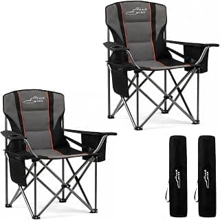 FAIR WIND 2 Pack Fully Padded Oversized Camping Chair Heavy Duty Lawn Chair Set with Adjustable Lumbar Support, Cooler Bag & Cup Holder for Camp, Outdoor,Sports - Support 500LBS
