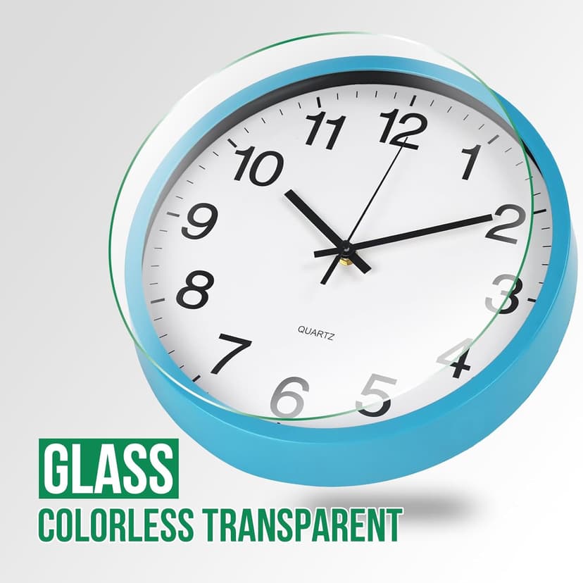 Wall Clock Non-Ticking Silent Quartz Movement Decor Clock Modern Simple Style Round Plastic Wall Clocks for Home/Office/School/Living Room/Bedroom/Kitchen (Blue, 12 Inch)