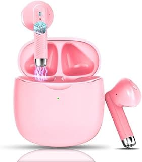 Wireless Earbuds, Bluetooth 5.4 Earbuds Stereo Bass, Bluetooth Headphones in Ear Noise Cancelling Mic, Wireless Earphones IP7 Waterproof Sports, 32H Playtime Mini USB C Charging Ear Buds Light Pink