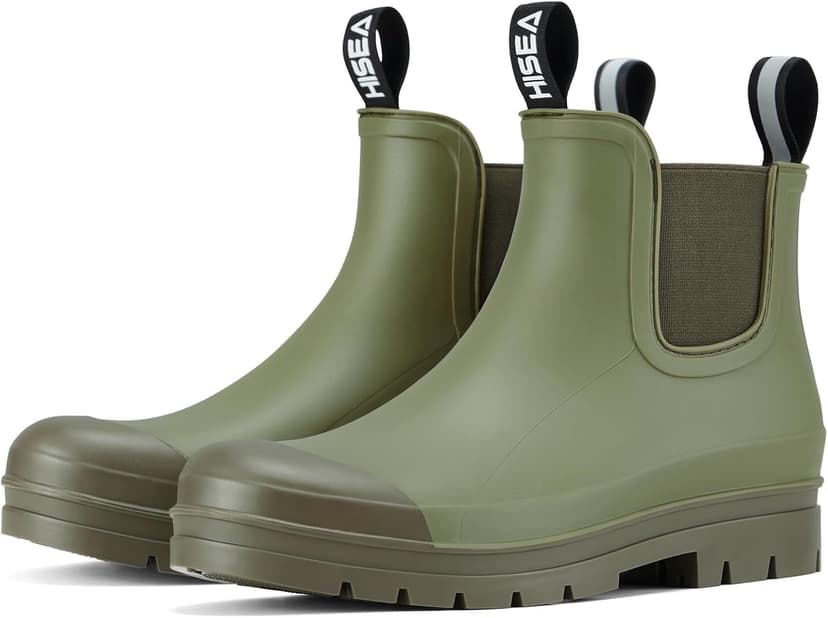 HISEA Women's Short Rain Boots Fashion Waterproof Chelsea Boots Ankle Garden Shoes for Ladies Non Slip Outdoor Work Booties Lightweight Rubber Rainboots with Comfort Insole