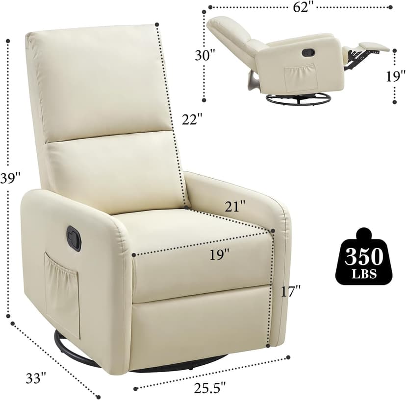 Jocisland Swivel Glider Rocking Recliner Chair for Adults, Nursery Rocker Reclining, Comfy Upholstered Single Sofa Armchair for Living Room Bedroom Nursing, Leather Cream