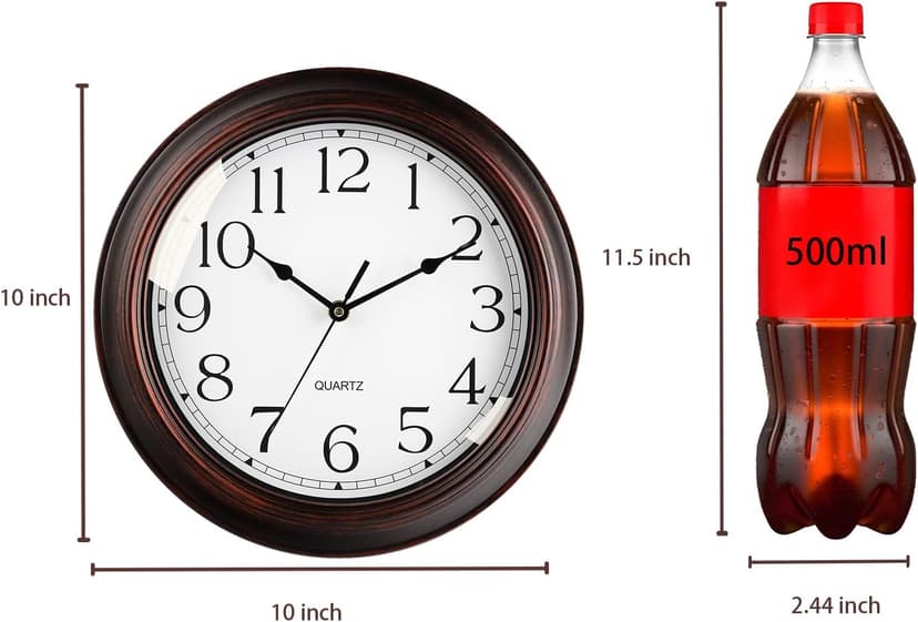 KECYET Wall Clock 10 Inch Battery Operated Silent Non-Ticking Wall Clock Vintage Retro Rustic Style Decorative for Bedroom Living Room Kitchen Home Office (Bronze)