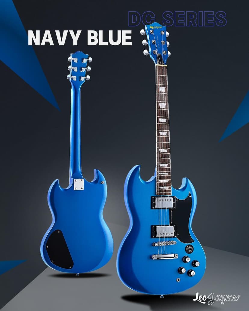 Leo Jaymz 39 Inch Solid Body Electric Guitar - Poplar Wood Body，Maple Neck and Laurel Wood Fretboard (Navy Blue)