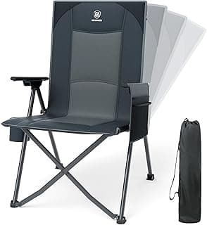 EVER ADVANCED Reclining Camping Chairs for Adult Lightweight, Folding Recliner Chair with Adjustable Back, 4-Level Lounge Chairs, Portable Lawn Chairs for Patio Balcony, Supports 350lbs Grey