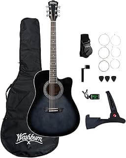 Washburn WA90CE Acoustic-Electric Guitar Kit – Dreadnought Cutaway, Built-In Tuner, Okoume Body – Perfect Holiday Gift for Adults, Beginners, Musicians & Live Performance