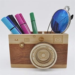 Zak-ka Camera Wooden Pencil Holder Creative Desktop Pencil Holder Stationary Makeup Organizer Decor Holder for Office Home (camera)