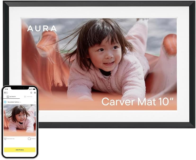 Aura Digital HD Picture Frame, Best Frame for Gifting, (10" - Carver Black Mat) B0GMKR3PJ7