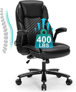 Big and Tall Ergonomic Office Chair, Executive Office Chair with Flip-up Arms, PU Leather Computer Desk Chair, Adjustable Lumbar Support Heavy Duty Space Saving Swivel Chair