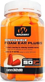 Walker's 32dB Noise-Canceling ANSI S3.19 Hearing Safety Protection Range Shooting Hunting Work Soft Comfortable Adaptable Foam Earplugs, Security Sealed Jar, 50 Pairs, Orange