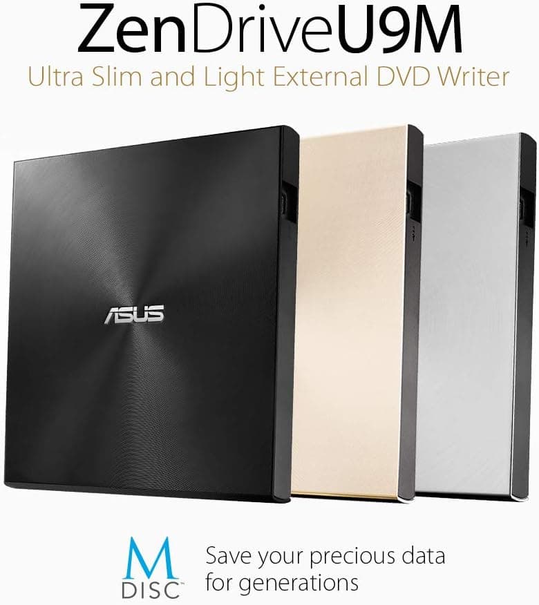 ASUS ZenDrive Black 13mm External 8X DVD/Burner Drive +/-RW with M-Disc Support, Compatible with Both Mac & Windows and Nero BackItUp for Android Devices (USB 2.0 & Type-C Cables Included)