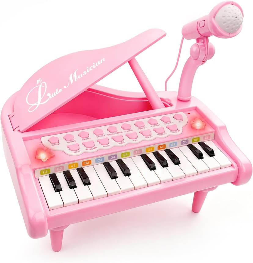 Kids Piano with 22 songs, 8 Percussion Sounds, LED lights, 4 Instrument Modes and Connect to MP3, Phone & Tablet Love&Mini Piano Toys for Girls, 24-Key with Mic, Record & Playback, Ages 3+ B08RB4H9ZN